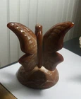 1982 FENTON chocolate caramel slag glass butterfly on branch signed FAGCA