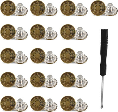 16 Sets Adjustable Jeans Buttons 20mm Metal No Sew Button Repair Kit Screwdriver