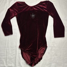 Jam Wear 3/4 Sleeve Burgundy Velvet Gymnastics Leotard AS