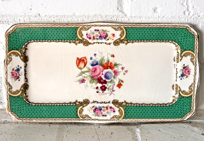 Rare 1930's Myotts Staffordshire 'The Bouquet' Green Floral Rectangle Plate