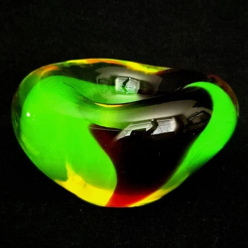 Vintage Livio Seguso Murano Uranium Glass Yellow & Red Abstract Amoeba Bowl 5"