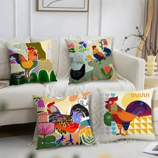 Sofa Cushion Cover Printed Rooster Doodle Art Throw Pillow Case Home Decoration