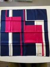 Foulard Castillo Paris en soie roulotté, 77 X 77 cm, Bleu/Blanc/Rouge, Très BE