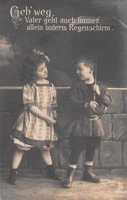 721189) nette Kinder AK mit Kinderpaar ''Geh weg.....'' gelaufen 1910