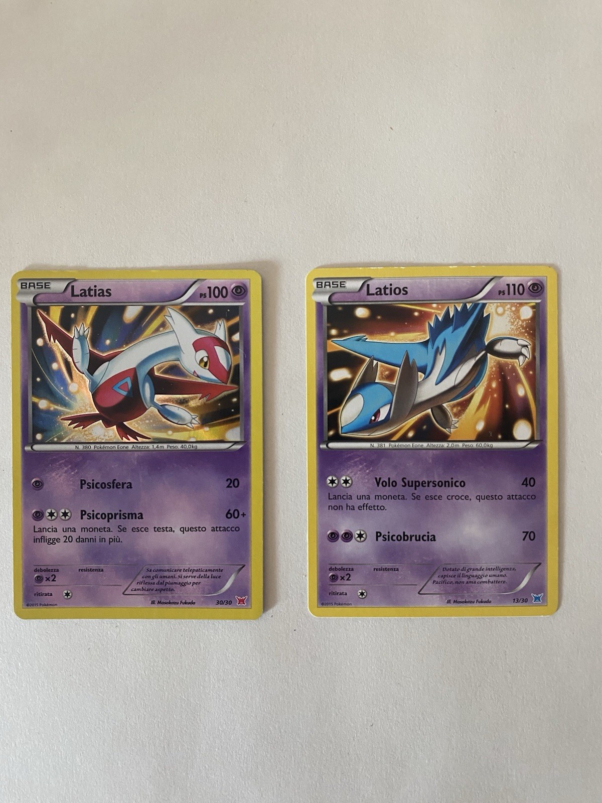 Pokémon Lotto 2 Carte Latias 30/30 + Latios 13/30 Italiano 2015
