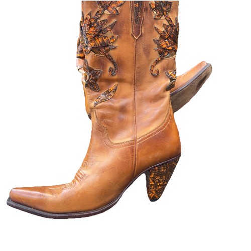 Charlie 1 Horse Boots Women’s 9B Leather Inlay Exotic Snakeskin Pointed Toe - Picture 6 of 12