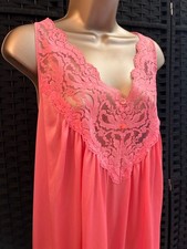 Vintage VASSARETTE NIGHTGOWN Plus Size XXXL Pink PEACH NYLON Lace Babydoll Gown