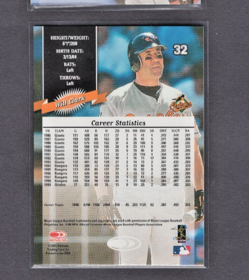2001 DONRUSS RETRO 2000 BLANK FRONT ERROR #32 WILL CLARK ORIOLES NEAR MINT COND