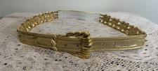 VTG Adjustable Belt Gold Leather Ornate Metal 80s 90s Chic Glam Medium