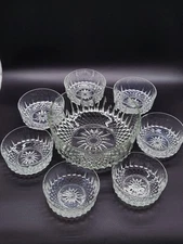Vintage 8 pc Set  Clear Glass France Arcoroc Diamant Salad Berry Serving Bowls