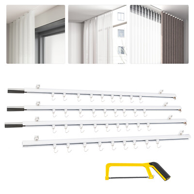 Aluminium Curtain Track Kit with Hooks 9ft-12ft Scalable Ceiling Mount for Space