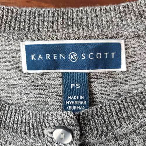 Karen Scott Womens Gray Heather Long Sleeve Crew Neck Cardigan Sweater Size PS - 第 5/9 張圖片