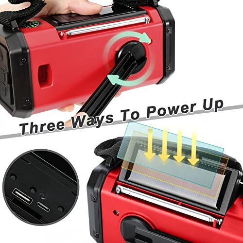 Emergency Radio,10000mAh Solar Radio, Hand Crank Radio, NOAA/AM/FM Weather Red - Picture 5 of 6