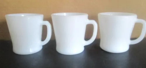 Vintage Set 3 White Milk Glass Cups Mugs Federal  Anchor Hocking Fire-King 1950s