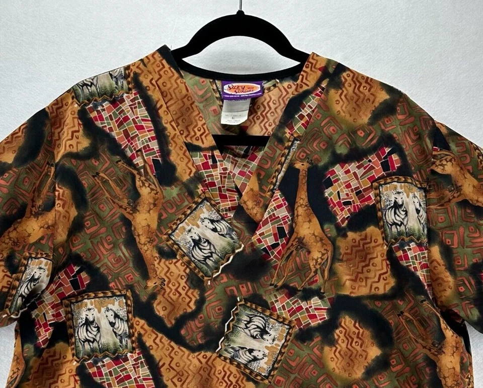 Рубашка с шелковистыми скрабами мужская размер M юго-западный принт зебра медицинская униформа коричневая - Изображение 3 из 4