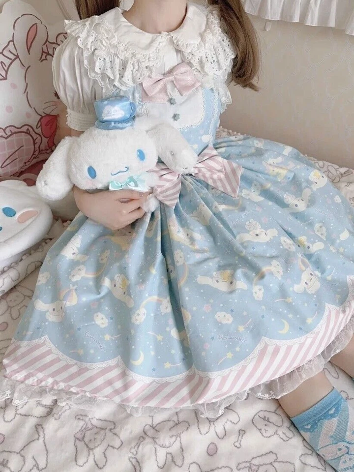 Vestido Cinnamoroll Kuromi My Melody Lolita saia alça JSK fantasia cosplay menina - Imagem 2 de 4