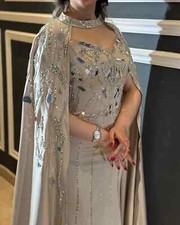 Luxury Evening Dresses With Cape Sequins Prom Dresses Formal Occasion Party Gown
