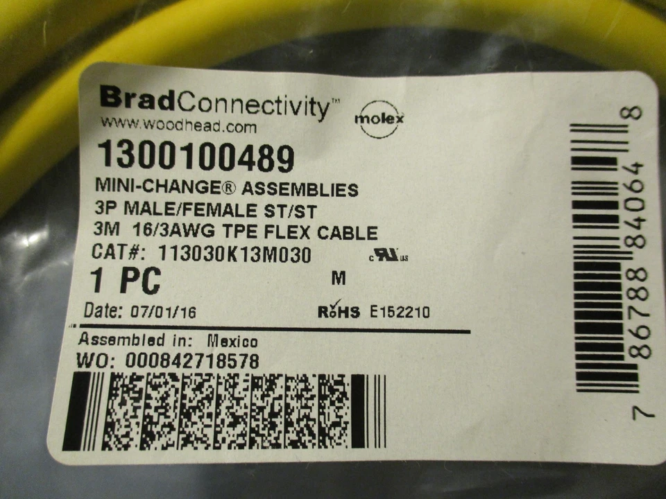 Juego de cables de conectividad Molex 1300100489 Brad 113030K13M030 3M de largo Foto 2 de 4