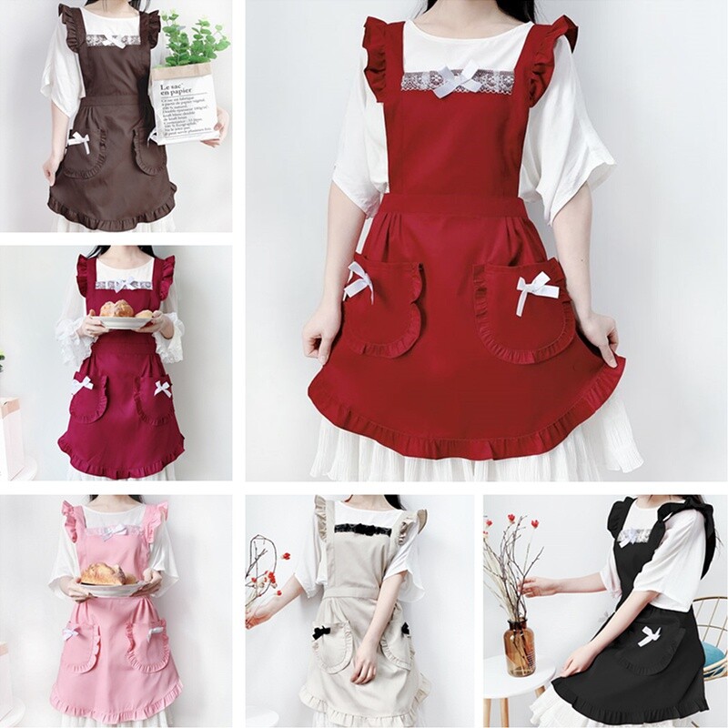 Womens Lace Apron Ruffle Dress Frill Baking Housewife Cafe