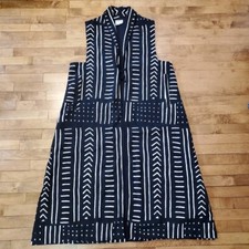 Orvis Ethnic Mudcloth Coat Mud Cloth Duster Vest Black White Cotton Print Xl