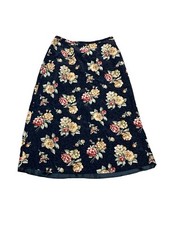 Women s Black Floral Vintage Talbots Silk Midi Skirt 14