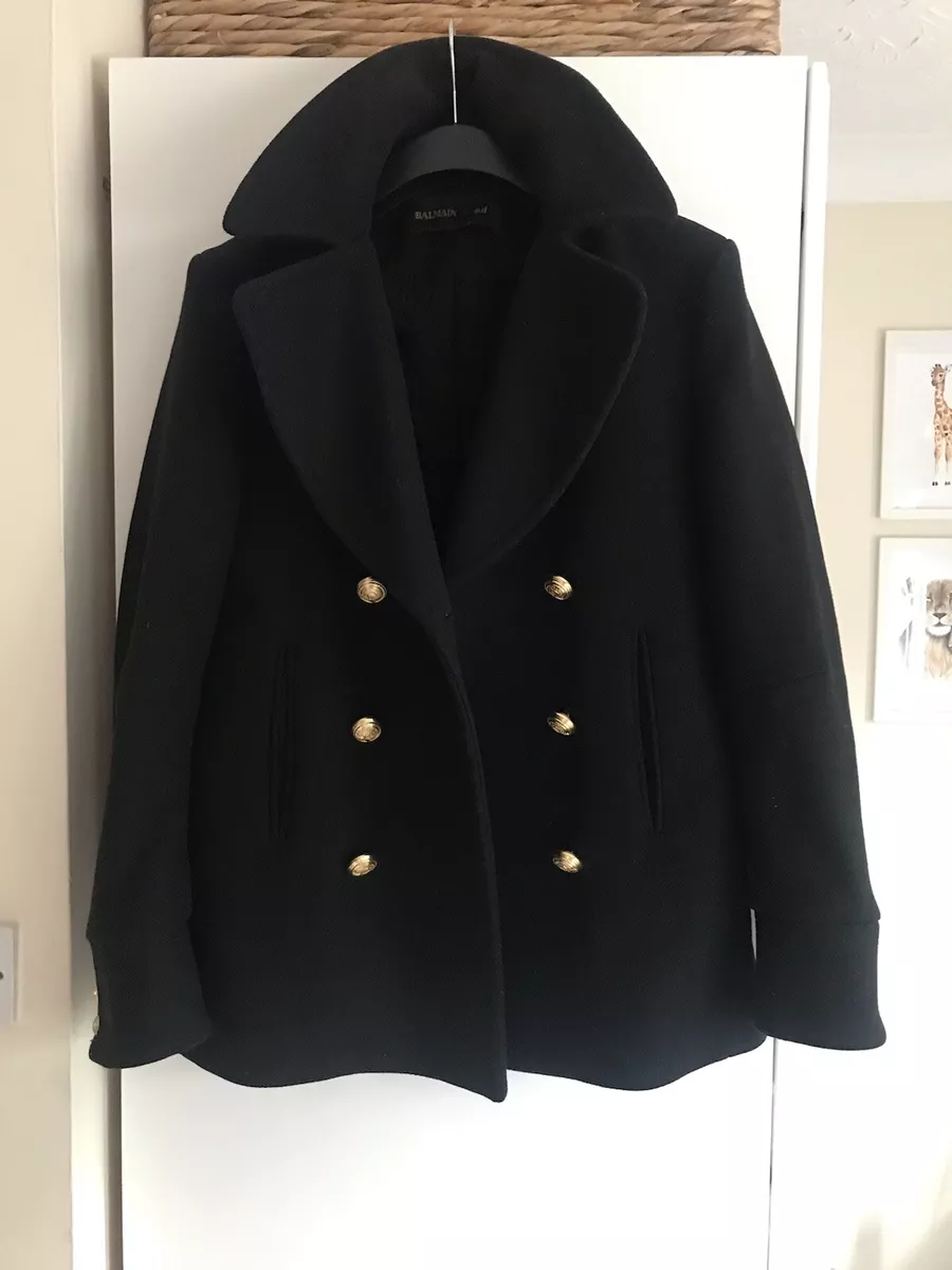 Balmain Black Pea Coat Gold Buttons Sz 36 S | eBay