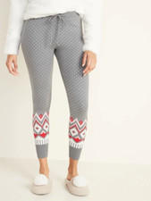 Old Navy Sweater-Knit Fair Isle Lounge Leggings, Gray, Cotton Blend, Size L, NWT