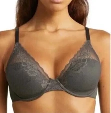 Natori Avail Full Fit Lace Covered Underwire Bra 741258 Charcoal New Size 34D