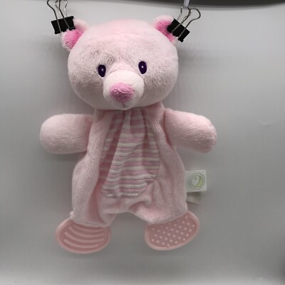Animal Adventure Pink Bear Plush Lovey Baby Teether Feet Striped