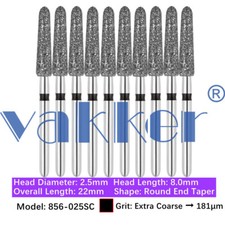 Vakker 10pc Dental Round End Taper FG Diamond Bur 856-025SC Super Coarse Grit