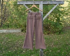 70s 27x30 10.5" High Rise Bell Bottoms Talon Zipper Brown Pants Jeans Vintage