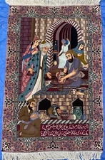 HIGH KPSI FINE 50 RAJ ORIENTAL PICTORIAL RUG KORK WOOL 3.3x5.1 INSCRIBED POETRY