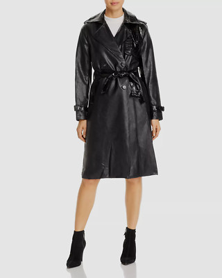 $380 Apparis Women's Black Priya Faux Leather Belted Trench Coat Jacket Size XL