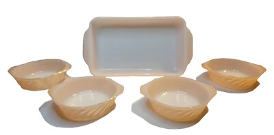 Anchor Hocking Casserole Vtg Fire King Peach Color, Bread, Bowl, Glass, Dish