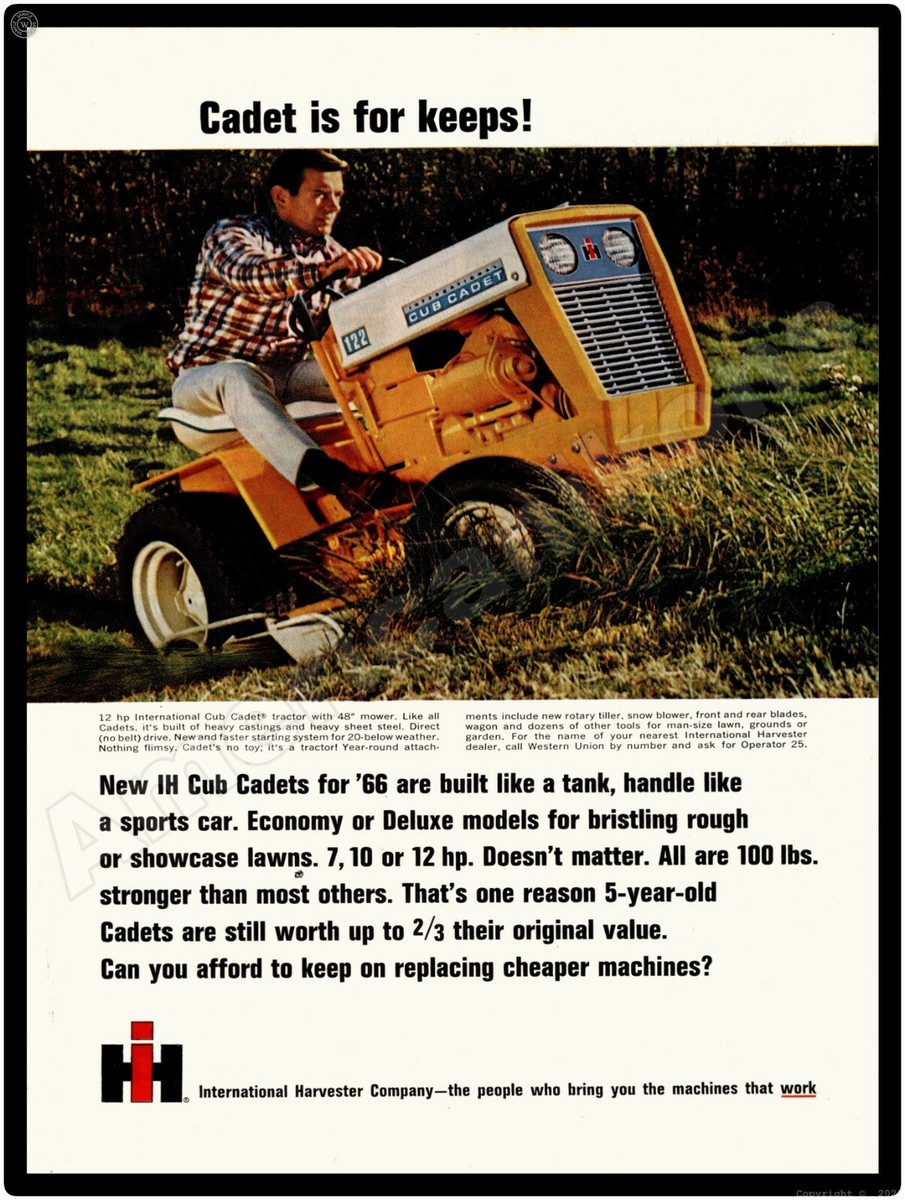 1966 IH Cub Cadet Model 122 Lawn Mowers, Garden Tractors New Metal Sign - Main Image