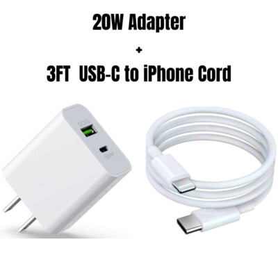 20W PD QC 3.0 Fast Charger Cube Power Adapter USB C Cable For iPhone 13 12 11 XR