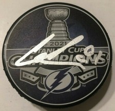 ERIK CERNAK SIGNED TAMPA BAY LIGHTNING 2021 STANLEY CUP HOCKEY PUCK W/ CASE COA