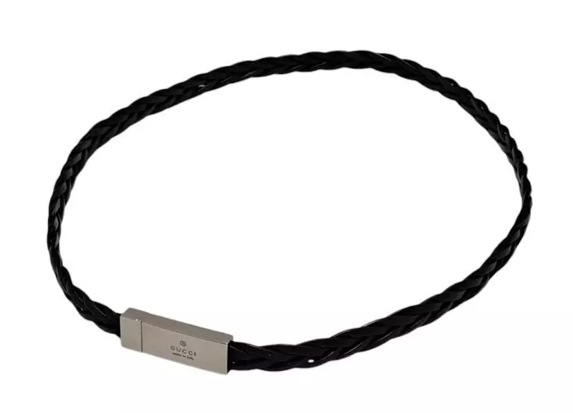 Gucci Ceinture Tricoté Cuir Noir Logo 0,47in 29,13in Boucle Métal Femme