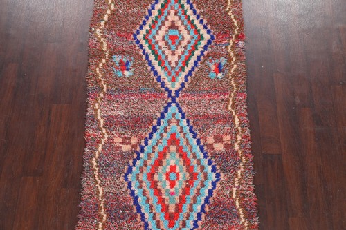 Thick-Plush Handmade Vintage Modern Moroccan Geometric Oriental Runner Rug 3'x8' - Picture 3 of 17