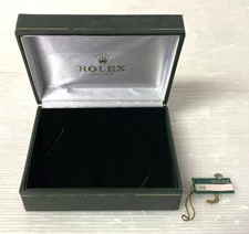 VINTAGE GENUINE ROLEX Oyster watch box case green wood leather tag 250127006yA