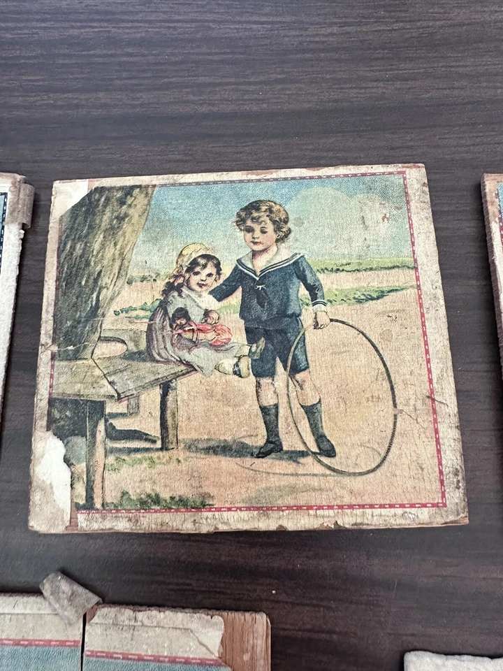 Антикварные французские детские деревянные блок-опоры хром литографские лот из 11 1890 г. - Изображение 3 из 4