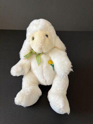 VTG Russ Berrie (Lambles) Soft  Plush Stuffed Lamb W/ Sewn Yellow Flower #4185 