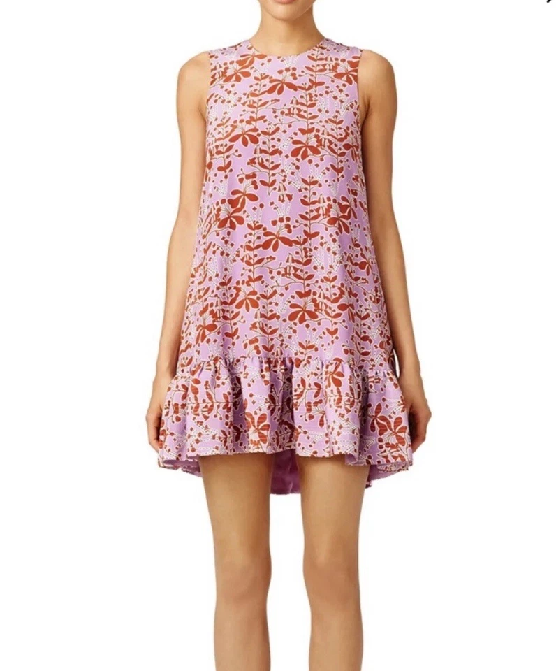 Vestido Cynthia Rowley 100% Seda Púrpura Multicolor Estampado Floral Cintura Caída Talla 4 Foto 3 de 4