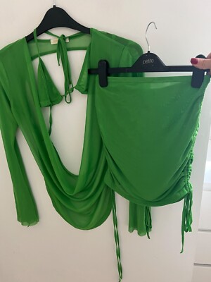 Sorelle Uk Piece Bikini Top Skirt Cover Up Beach Wear Green