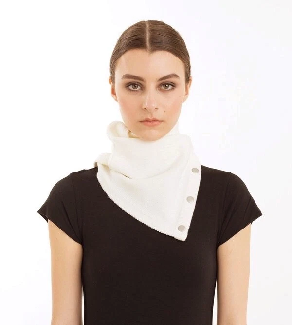 NFP Studio 100% Merino Wool Snack Neck Warmer Scarf Cream Garmentory Knit