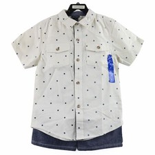 Lucky Brand Boy's 2-Piece Woven Shirt and Short Set, size 7, Cream/Blue