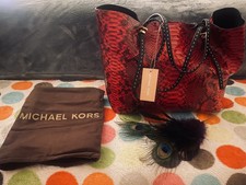 Nwt Michael Kors “gia” Python Leather & Suede Tote Bag Purse $1,795 -crimson Red