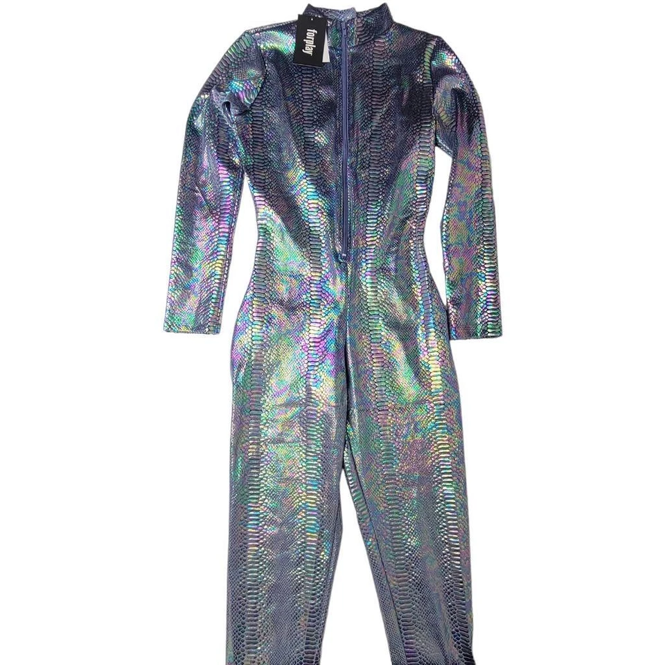 Traje de Gato Estampado de Reptiles Iridiscentes Mangas Largas Cremallera Lila Púrpura 110553 M/L Foto 3 de 4