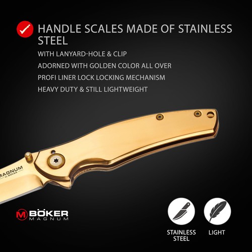 Boker Magnum Gold Finger Pocket Knife 3.15" Blade 440A Steel Handle - 01LG277 - Picture 4 of 8