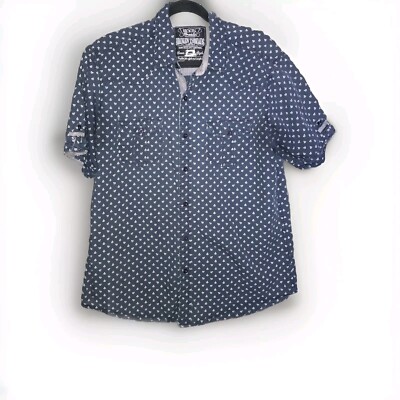 Broken Threads Mens Large Blue Navy Sailor Anchor Button Up Shirt Short Sleeve